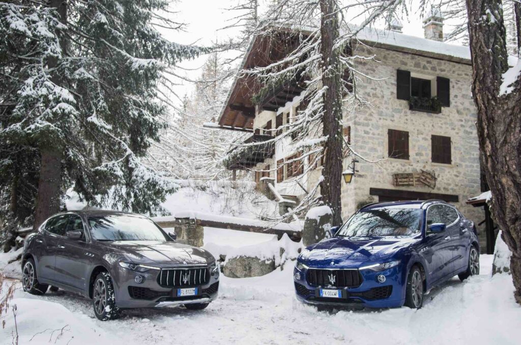 Maserati Marriott winter scene in front of Italian resort
